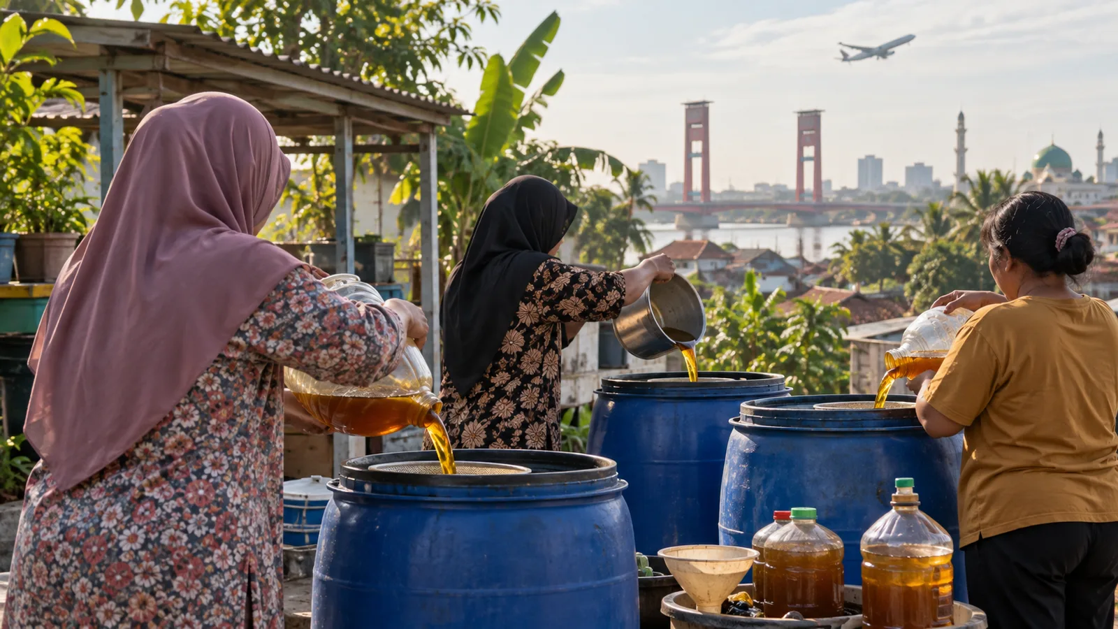 Illustration of community used cooking oil collection in Palembang for SAF feedstock