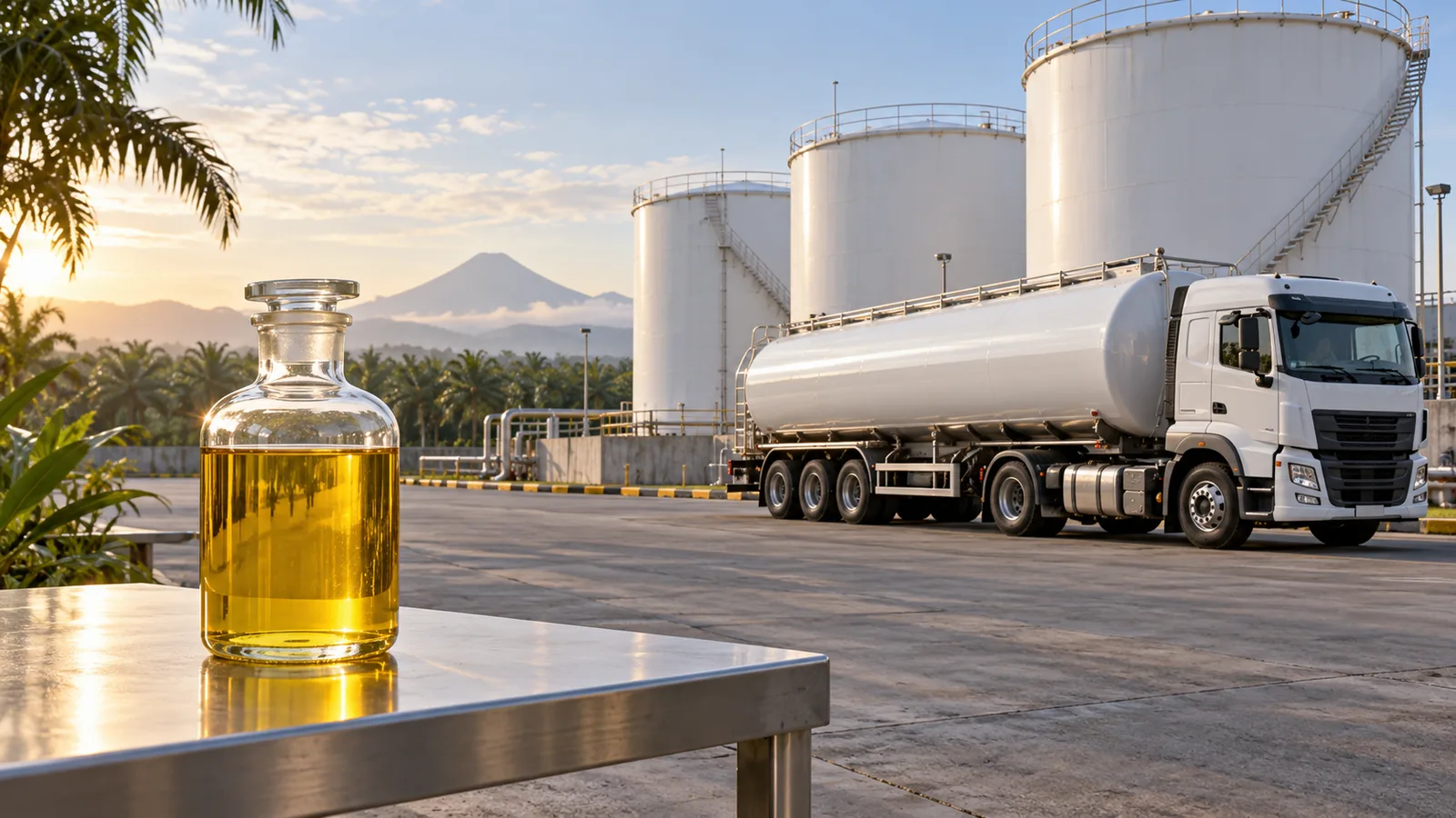 Ilustrasi terminal bahan bakar dan sampel biodiesel untuk program B50 Indonesia