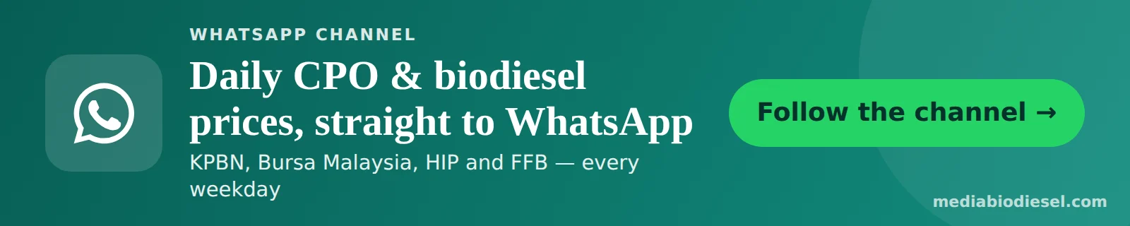 Follow the Media Biodiesel WhatsApp channel for daily CPO & biodiesel prices